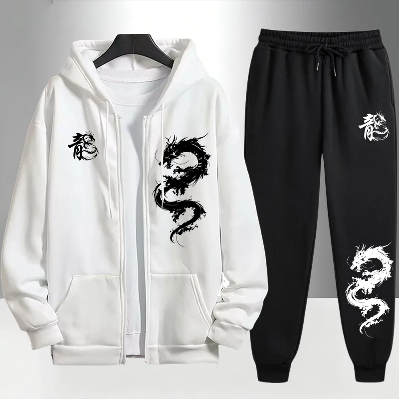 Street Fashion Male - Chinese Dragon Print Tracksuit for Men