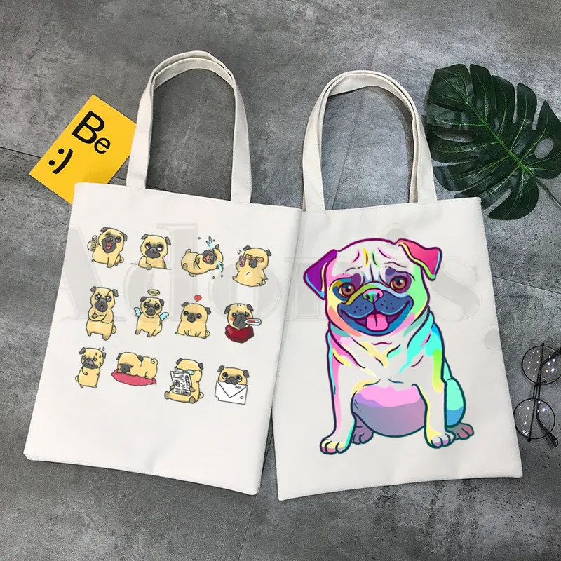 Tote Bag Canvas Print - Dog Pet Pug Life Cartoon Printing