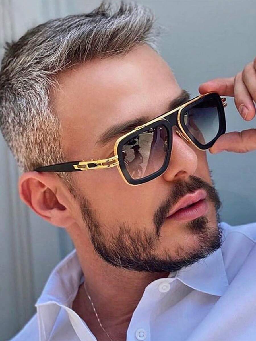 Street Fashion American - 1pc Men's Double Beam Fashion Glasses,