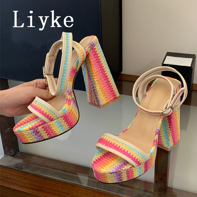 Street Fashion Dress - Liyke Summer Mixed Colors Ankle Strap