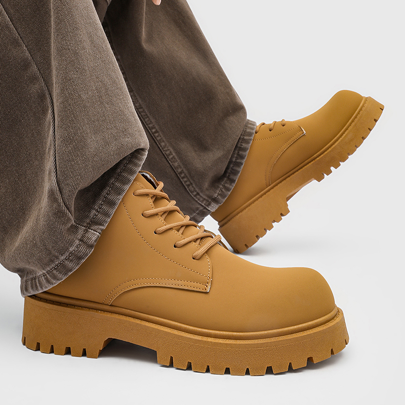 Street Fashion Male - 100%Genuine Leather Mens Boots Street Yellow