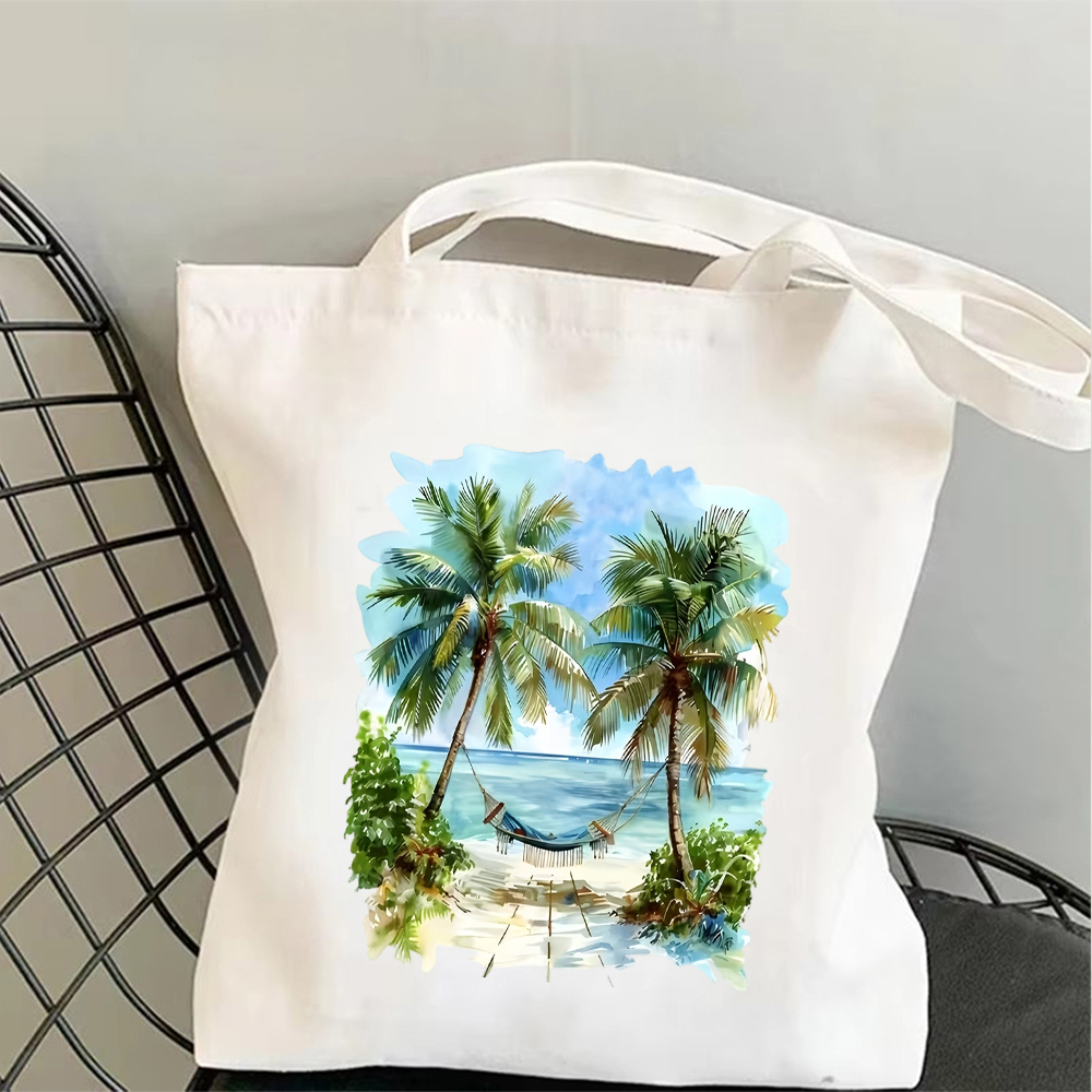 Tote Bag Canvas Print - Tropical Beach Canvas Tote Bag Eco