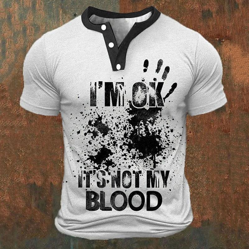 Street Fashion Male - Funny 3D Letter Print Men's Henley