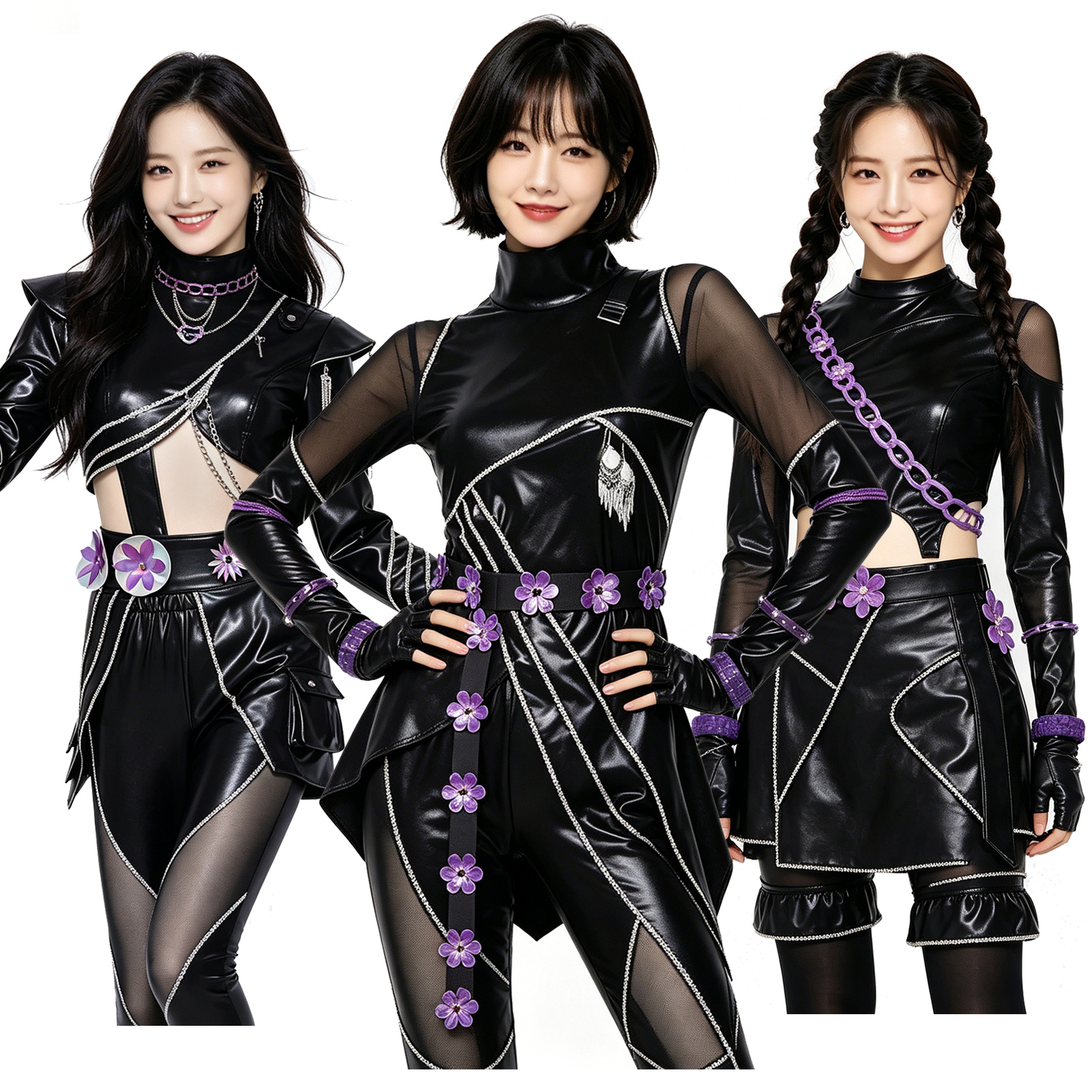 Street Fashion Y2K - Kpop Outfits Women Black Purple PU