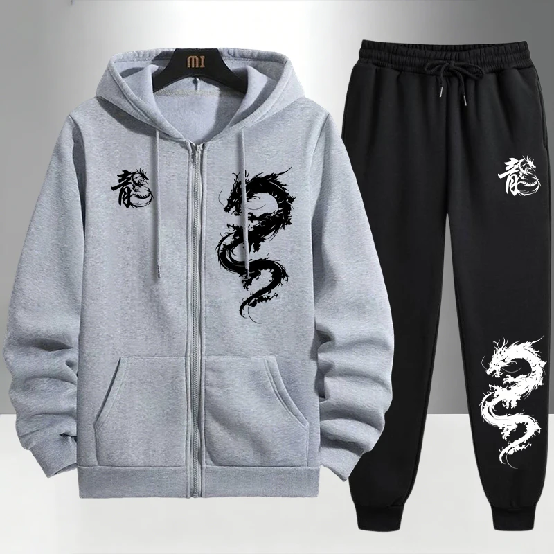 Chinese Dragon Print Tracksuit - Street Fashion Male 评论和价格