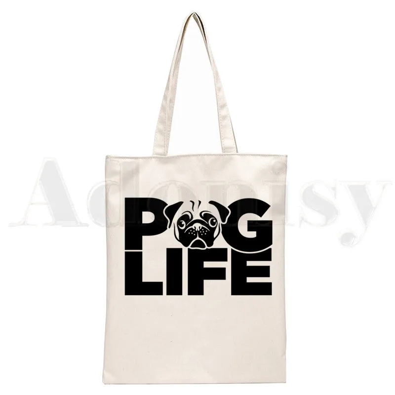 Dog Pet Pug Life Cartoon Print - Tote Bag Canvas Print 评论和价格