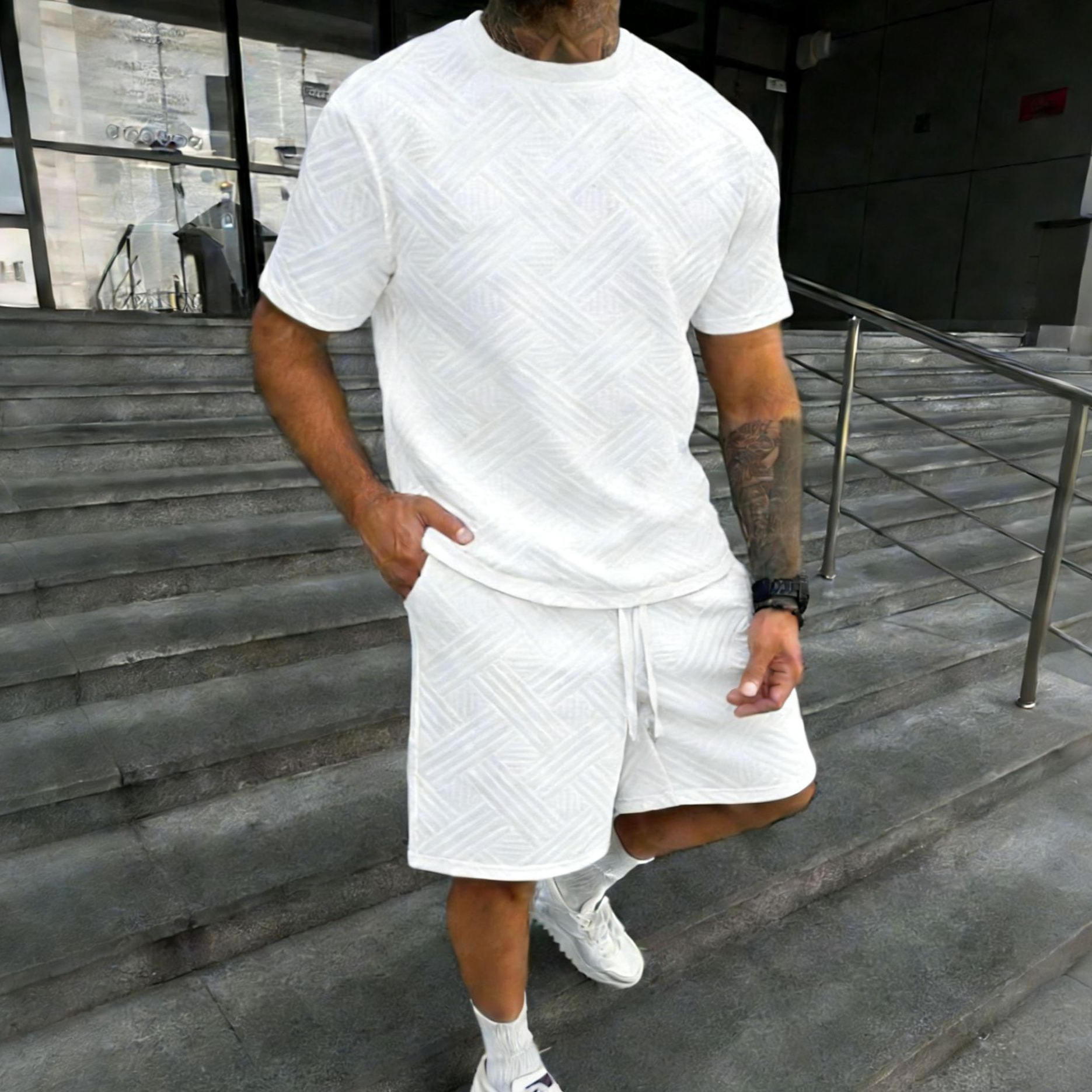 New men's summer jacquard shor - Street Fashion Male 评论和价格