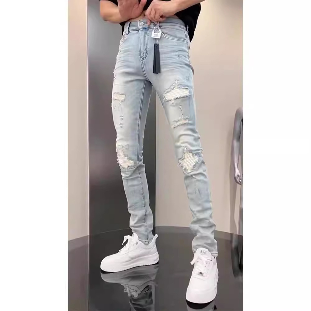 Vintage Blue Slim Fit Stretch  - Distressed Jean Rip 评论和价格