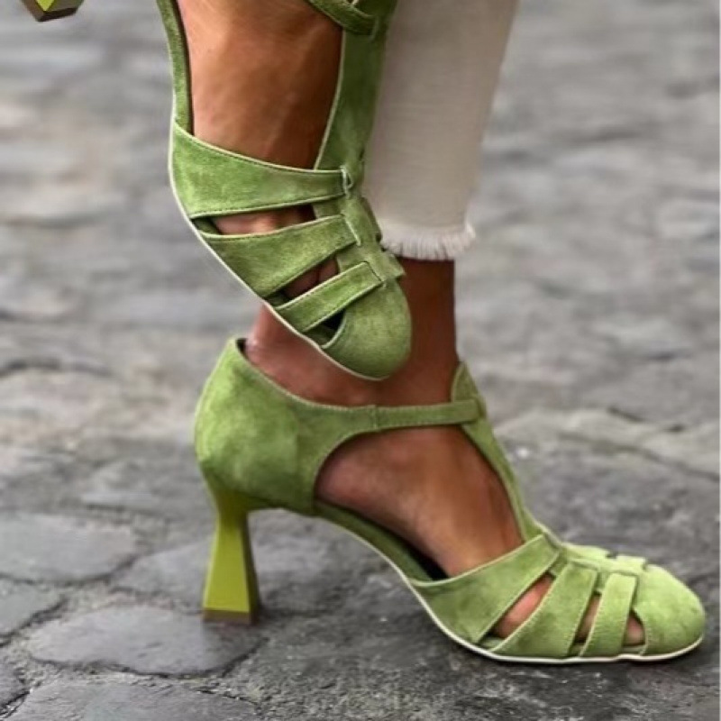Women's Green Suede Kitten Hee - Street Fashion Dress 评论和价格