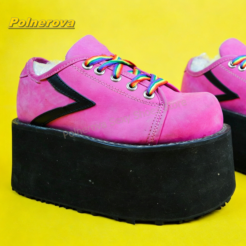 Hot Pink Rainbow Laces Platfor - Street Fashion Y2K 评论和价格