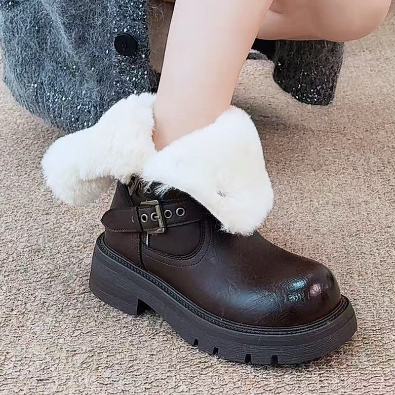 Fur Ankle Boots Women Flats De - Street Fashion Dress 评论和价格