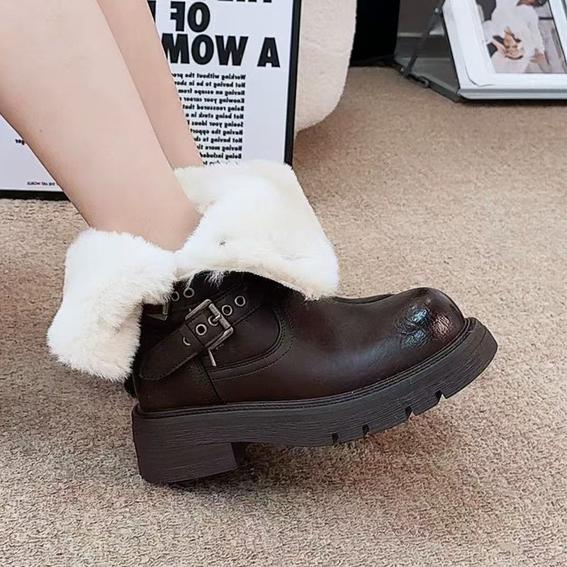 Fur Ankle Boots Women Flats De - Street Fashion Dress 评论和价格