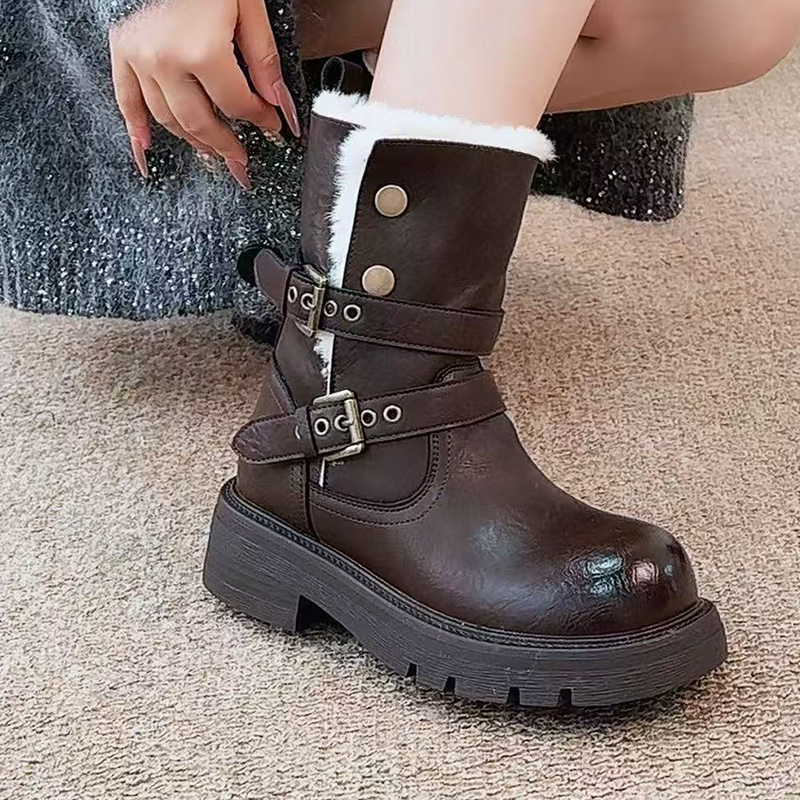 Fur Ankle Boots Women Flats De - Street Fashion Dress 评论和价格