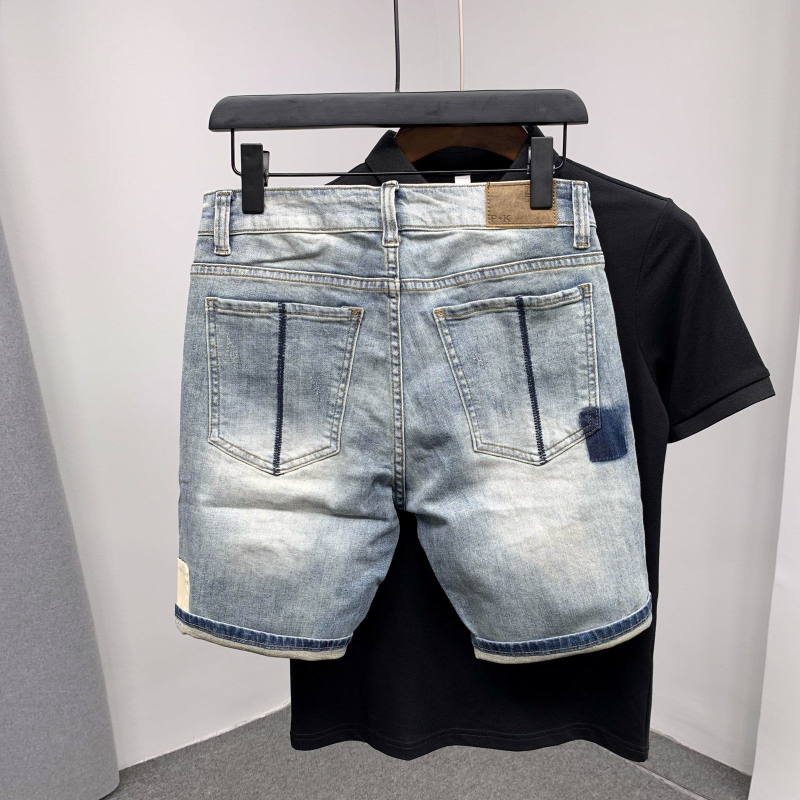 Straight Male Denim Shorts Rip - Distressed Jean Rip 评论和价格