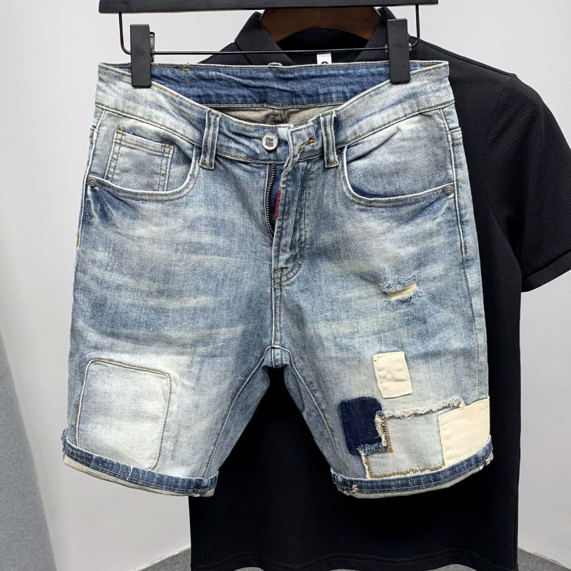 Straight Male Denim Shorts Rip - Distressed Jean Rip 评论和价格