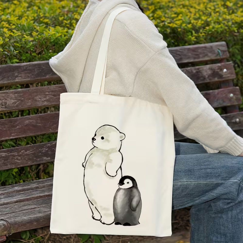 Ink Sketch Polar Bear And Peng - Tote Bag Canvas Print 评论和价格