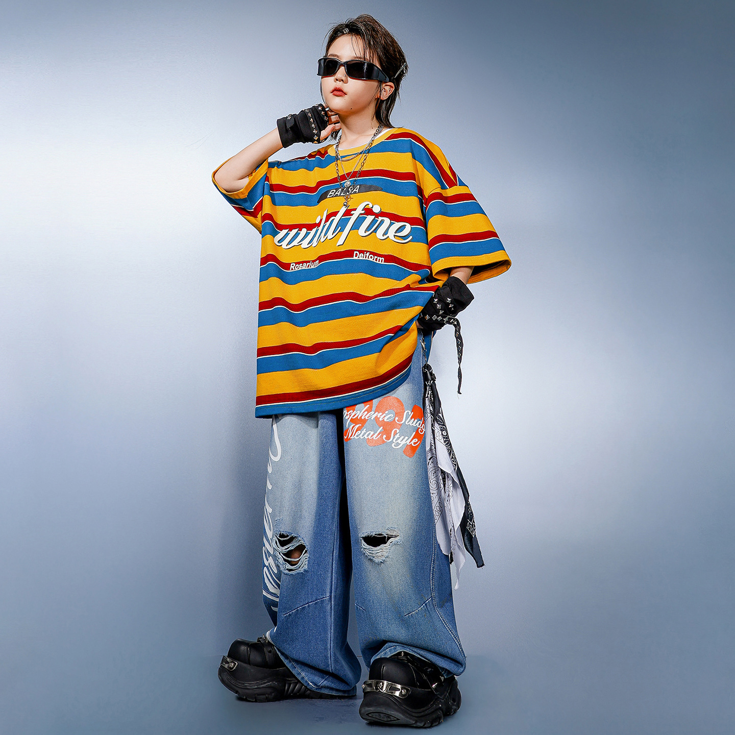 Kid Hip Hop Clothing Yellow St - Distressed Jean Rip 评论和价格