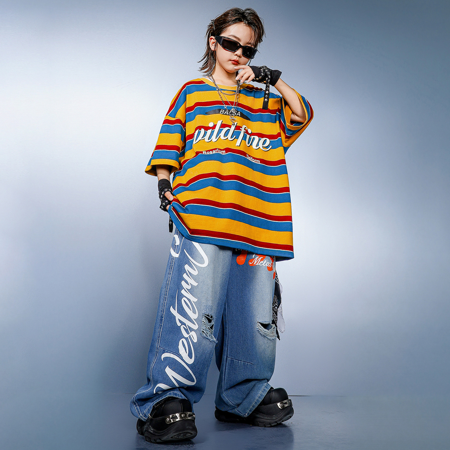 Kid Hip Hop Clothing Yellow St - Distressed Jean Rip 评论和价格