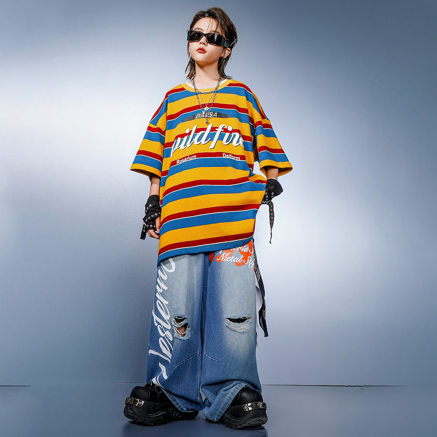 Kid Hip Hop Clothing Yellow St - Distressed Jean Rip 评论和价格