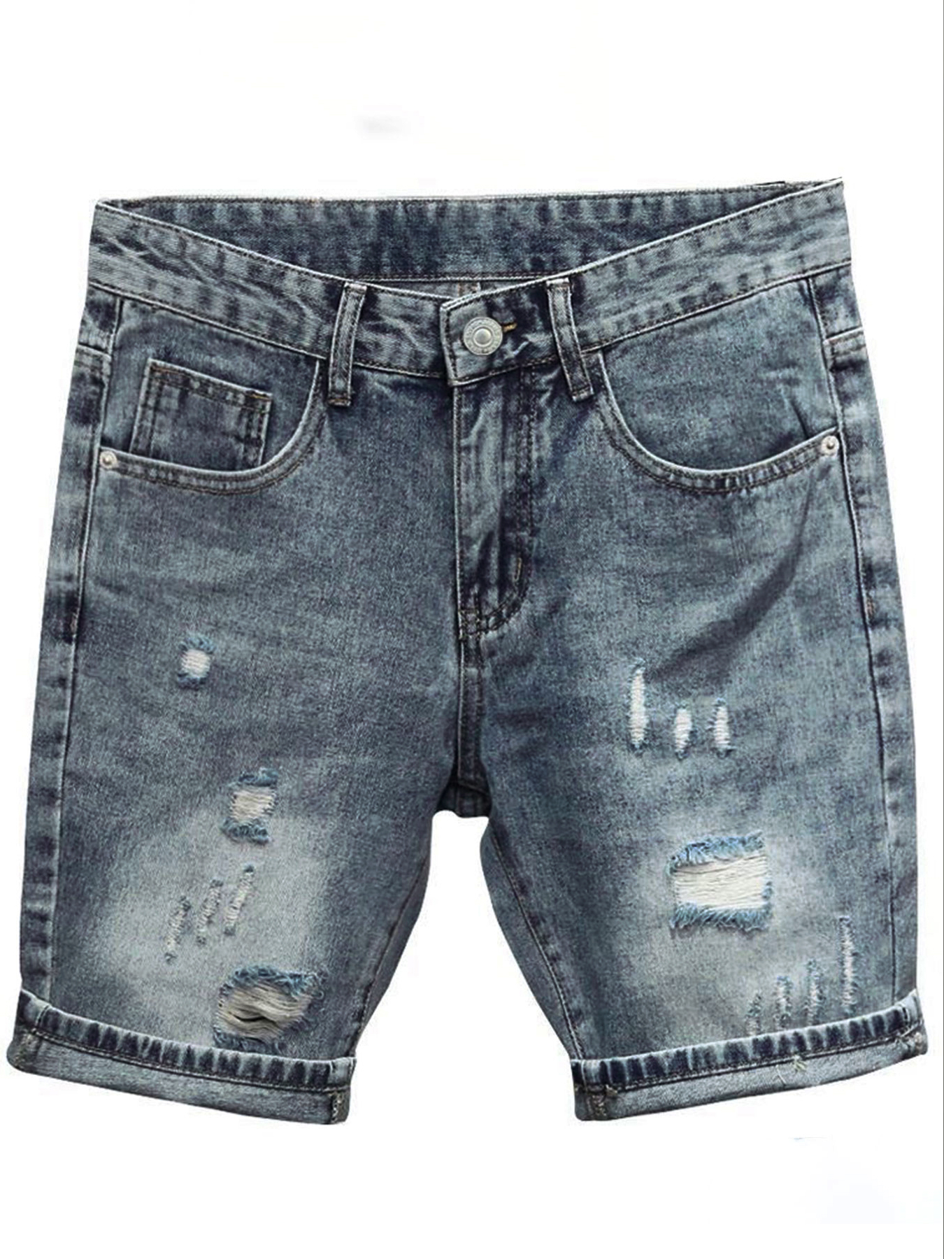 Light Blue Denim Shorts Men's  - Distressed Jean Rip 评论和价格