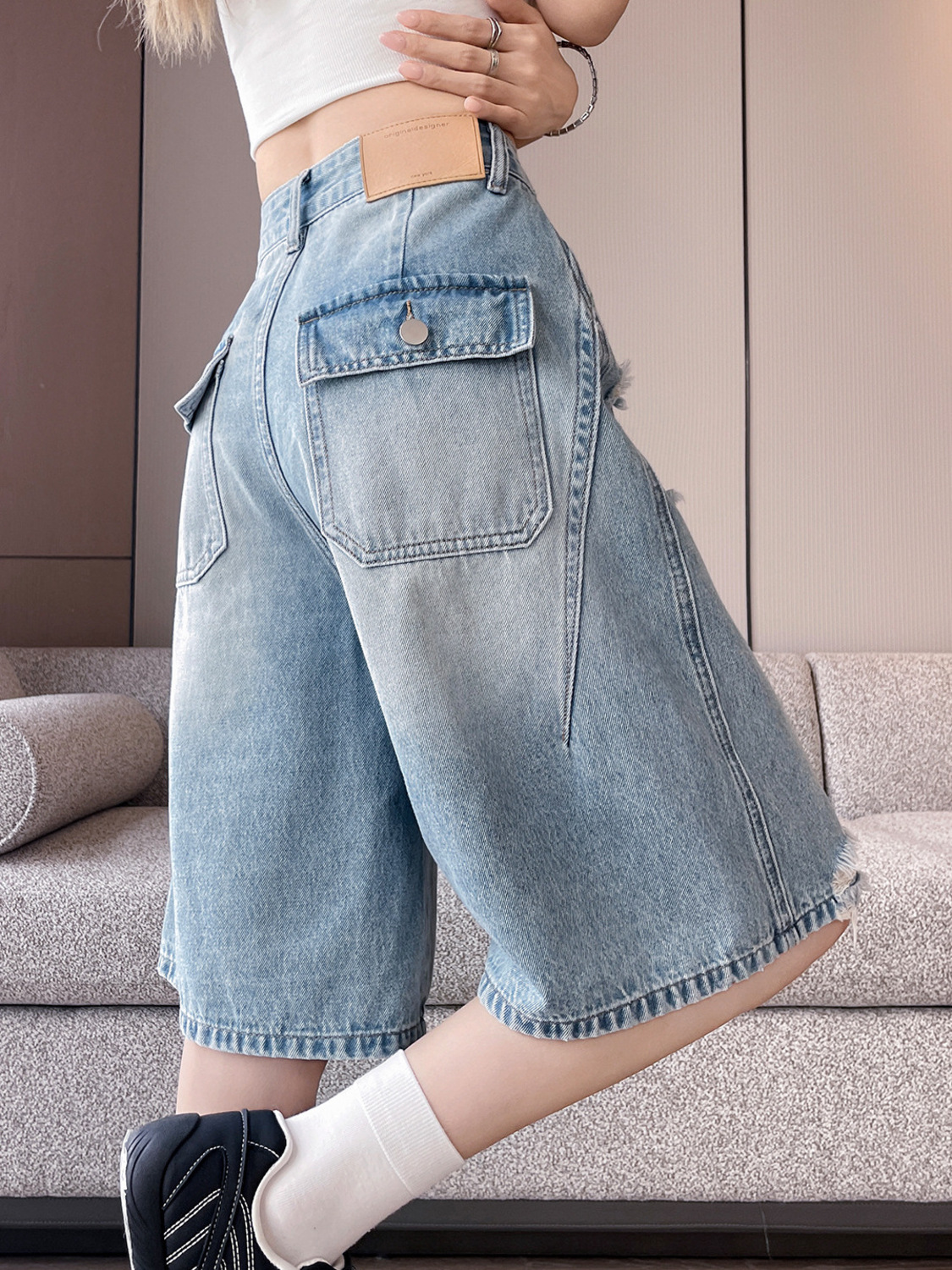 Women High Waist Distressed De - Distressed Jean Rip 评论和价格