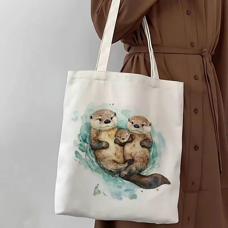 Sweet Otter Holding Heart Shel - Tote Bag Canvas Print 评论和价格