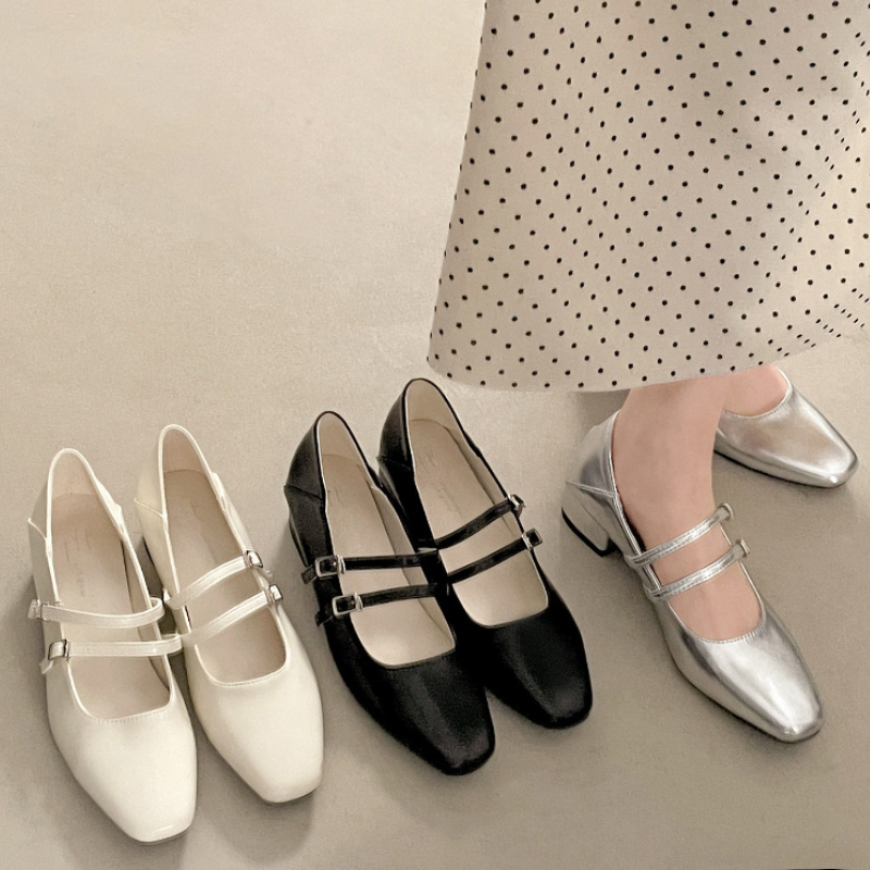 Square Toe Low Heel Women Silv - Street Fashion Women 评论和价格