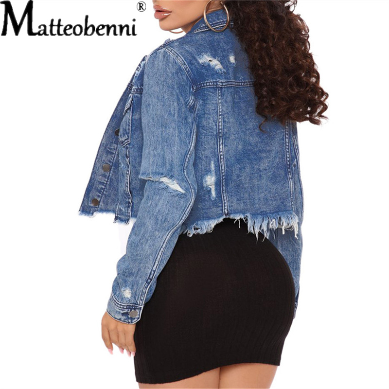 Blue Cropped Denim Jackets Wom - Distressed Jean Rip 评论和价格