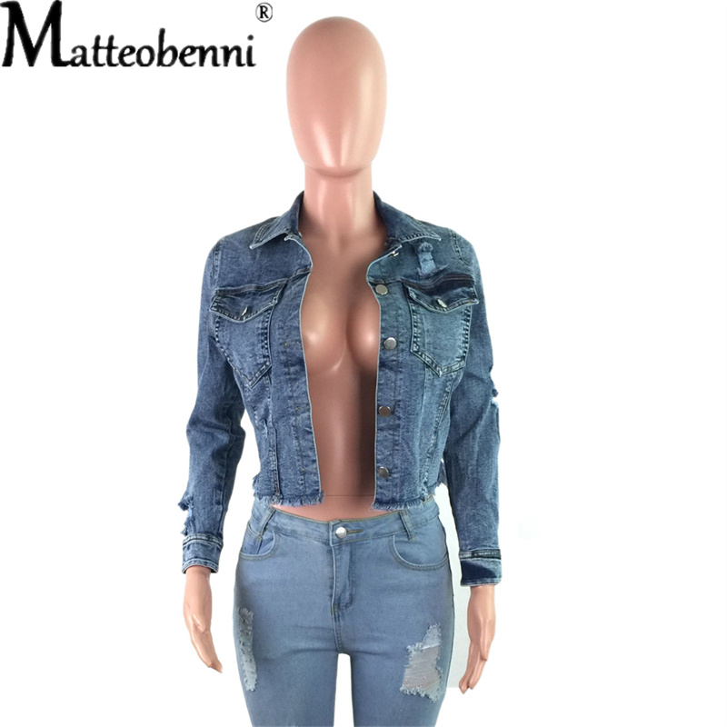 Blue Cropped Denim Jackets Wom - Distressed Jean Rip 评论和价格