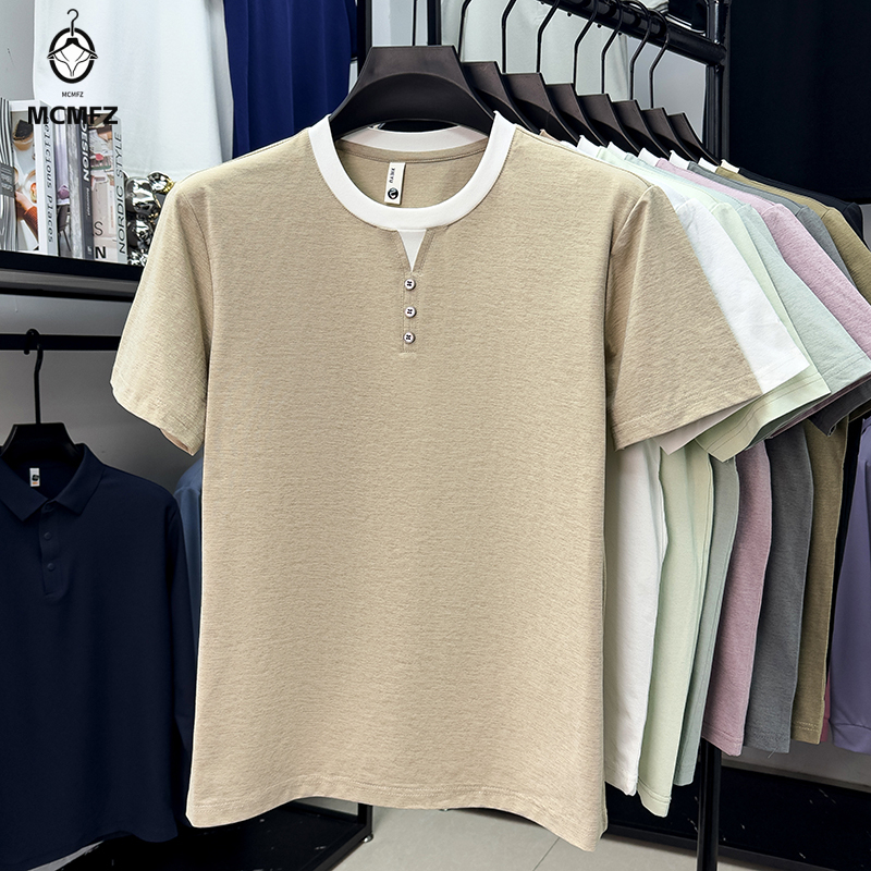 Men Casual Short Sleeve Henley - Street Fashion In China 评论和价格